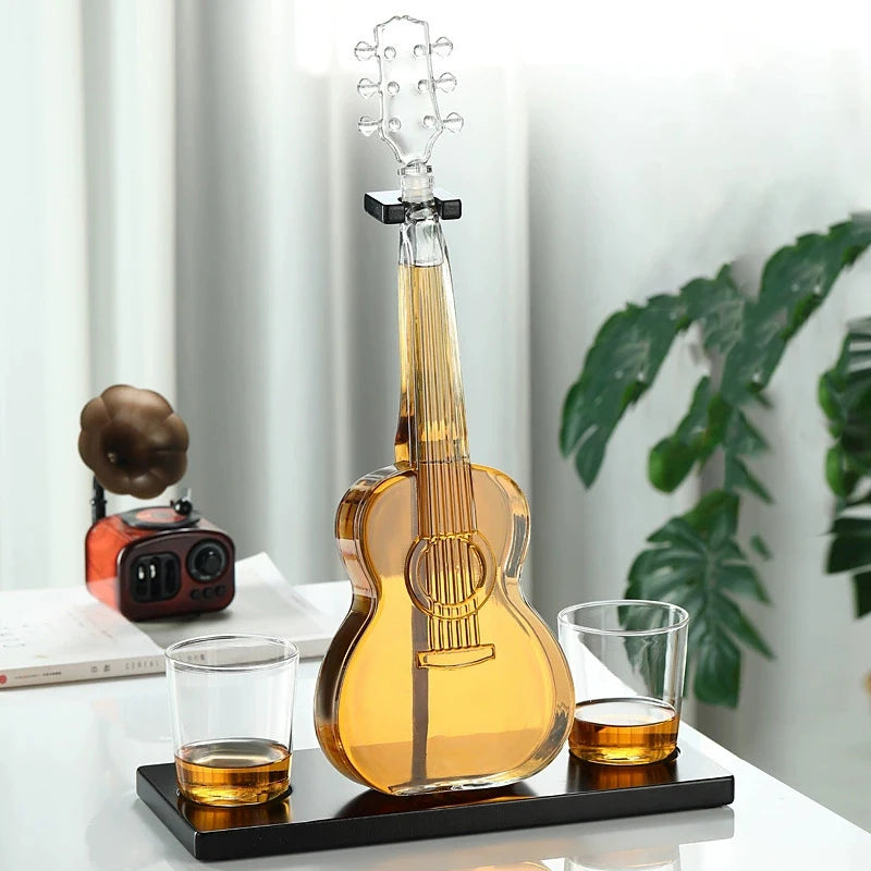 🎸 Guitar Glass Decanter Set with Wooden Stand